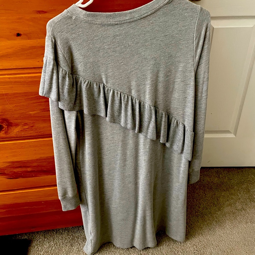 Comfortable ruffled sweater dress.